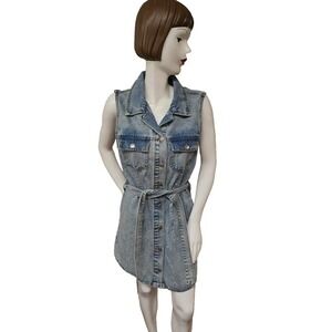 Vintage Cisono Denim Collection Sleeveless Button Up Dress XLG Medium Wash Blue